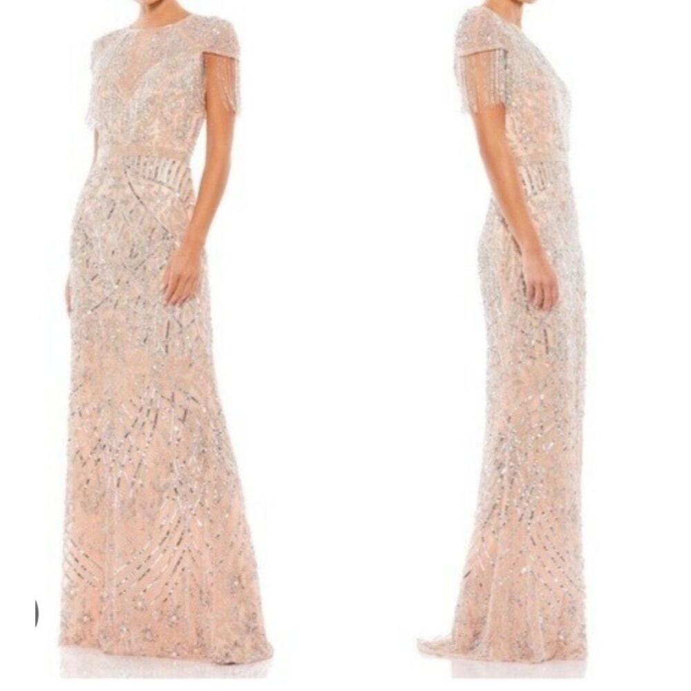 Mac Duggal Size 8 #4715 Platinum Embellished Cap Sleeve Mermaid Gown Dress *read - Picture 9 of 11